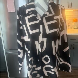 SHEIN Black and White Graphic Button-Up Shirt